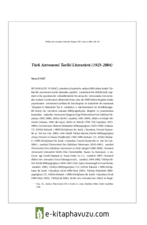 Yavuz Unat - Türk Astronomi Tarihi Literatürü 1923 2004